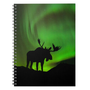 Moose with Green Aurora Borealis, Alaska Notebook