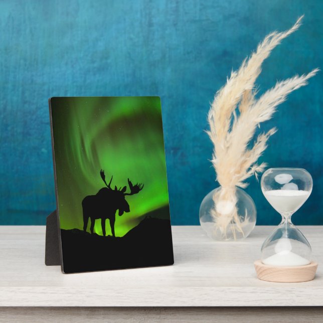 Moose with Green Aurora Borealis, Alaska Plaque (Side)
