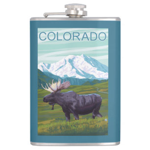 Moose with MountainColorado Hip Flask