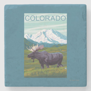 Moose with MountainColorado Stone Coaster