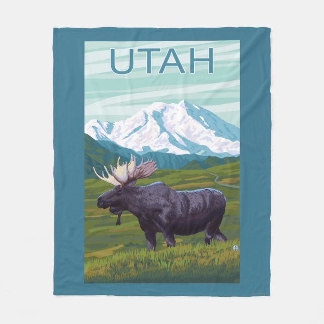 Moose with MountainUtah Fleece Blanket (Front)