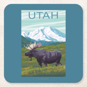 Moose with MountainUtah Square Paper Coaster