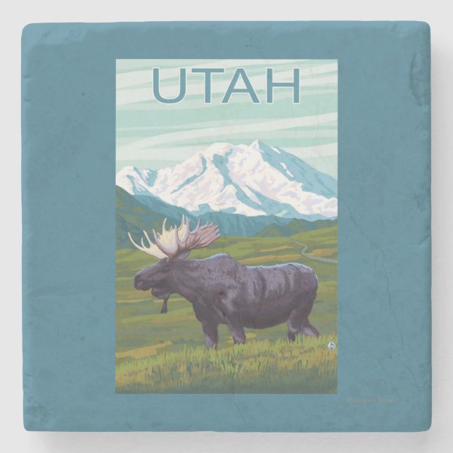 Moose with MountainUtah Stone Coaster (Front)