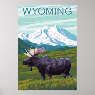 Moose with MountainWyoming Poster