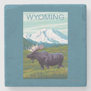 Moose with MountainWyoming Stone Coaster
