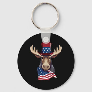 Moose With Patriotic Usa Flag American Independenc Key Ring