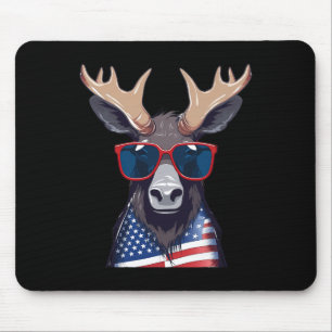 Moose With Patriotic Usa Flag American Independenc Mouse Mat