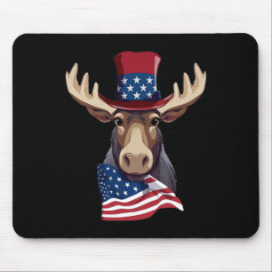 Moose With Patriotic Usa Flag American Independenc Mouse Mat
