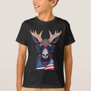 Moose With Patriotic Usa Flag American Independenc T-Shirt