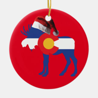 Moose with Santa Claus Hat Ceramic Tree Decoration