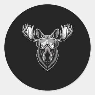 Moose With Ski Goggles Skiing Snowboarding Winter  Classic Round Sticker