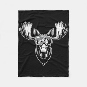 Moose With Ski Goggles Skiing Snowboarding Winter  Fleece Blanket