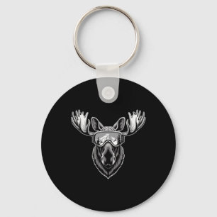 Moose With Ski Goggles Skiing Snowboarding Winter Key Ring