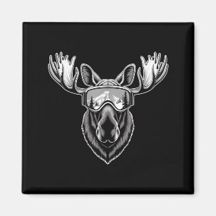 Moose with ski goggles skiing snowboarding winter magnet