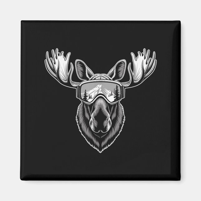 Moose with ski goggles skiing snowboarding winter magnet (Front)