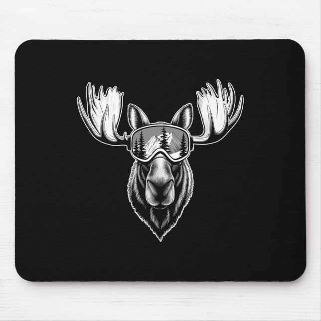 Moose With Ski Goggles Skiing Snowboarding Winter  Mouse Mat (Front)