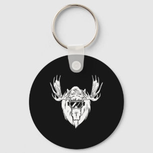 Moose With Snowboard Skiing Goggles Winter Sports Key Ring