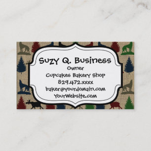Moose Wolf Pine Tree Rustic Burlap Print Business Card