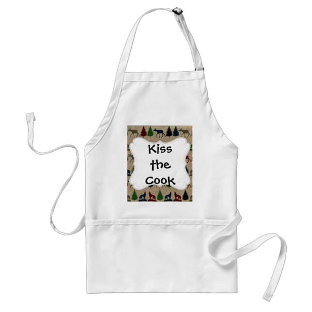 Moose Wolf Pine Tree Rustic Burlap Print Standard Apron (Front)