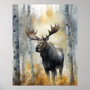 Moose Woodland Animal Art Print Poster