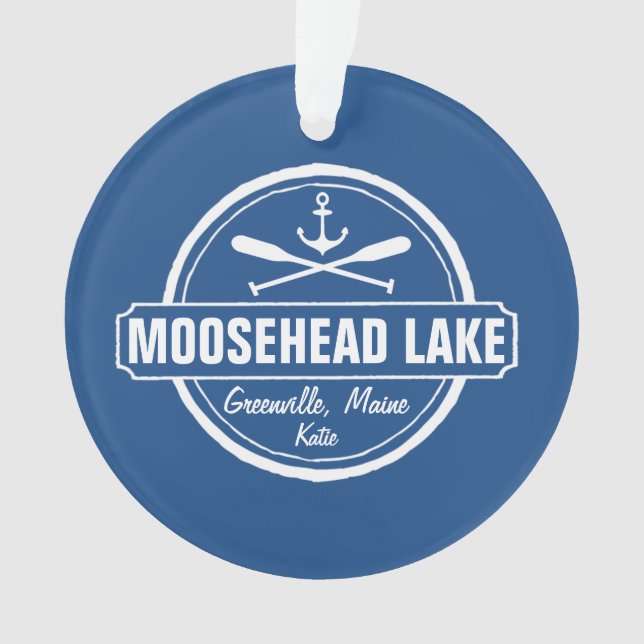 Moosehead Lake Maine anchor custom town and name Ornament (Front)