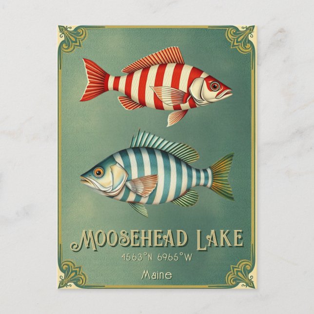 Moosehead Lake Maine nautical fish Postcard  (Front)