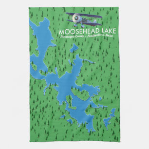 Moosehead Lake,Piscataquis County map Kitchen Towe Tea Towel