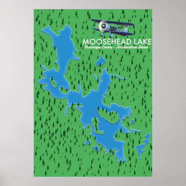 Moosehead Lake,Piscataquis County map Poster (Front)