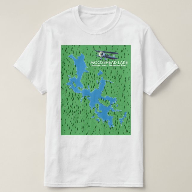 Moosehead Lake,Piscataquis County map T-Shirt (Design Front)
