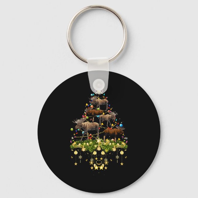 Mooses Christmas Tree Lights Holiday Moose Xmas  Key Ring (Front)
