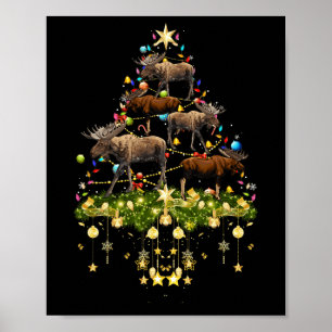 Mooses Christmas Tree Lights Holiday Moose Xmas Poster