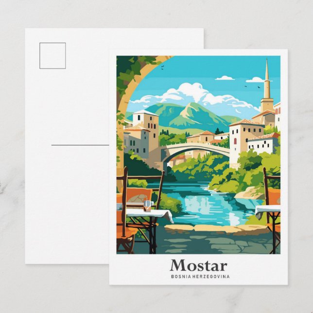 Moostar Bosnia Herzegovina Travel Illustration Postcard (Front/Back)