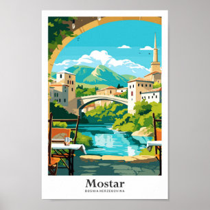 Moostar Bosnia Herzegovina Travel Illustration Poster