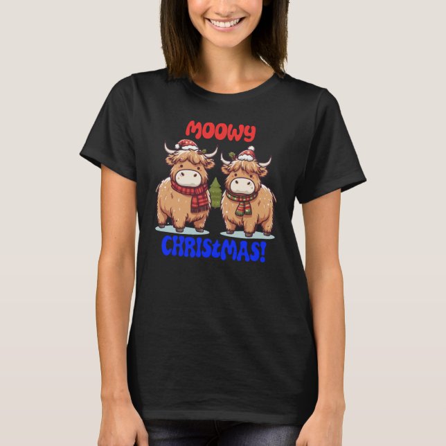 Moowy Christmas Highland Cows T-Shirt (Front)