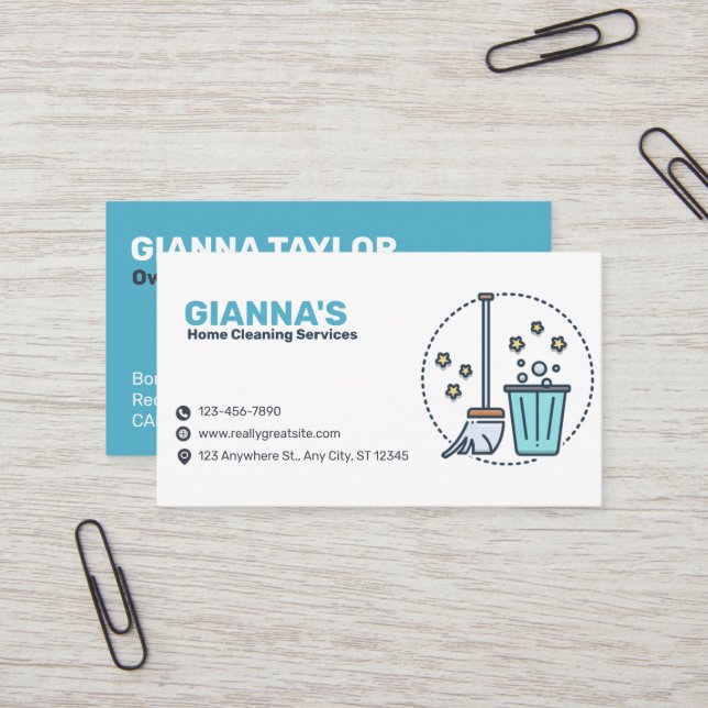 Mop and Bucket Cleaning Service Business Card (Front/Back In Situ)