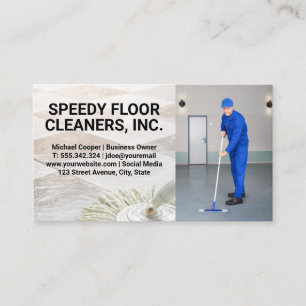 Mop and Tiles   Man Cleaning Floors  Business Card