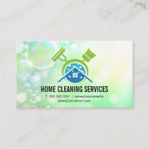 Mop Broom Cleaning Logo   Janitorial Services Business Card