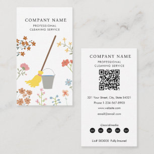 Mop Bucket Floral Professional Cleaning Services Business Card