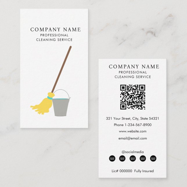 Mop Bucket Professional Cleaning Services Business Card (Front/Back)