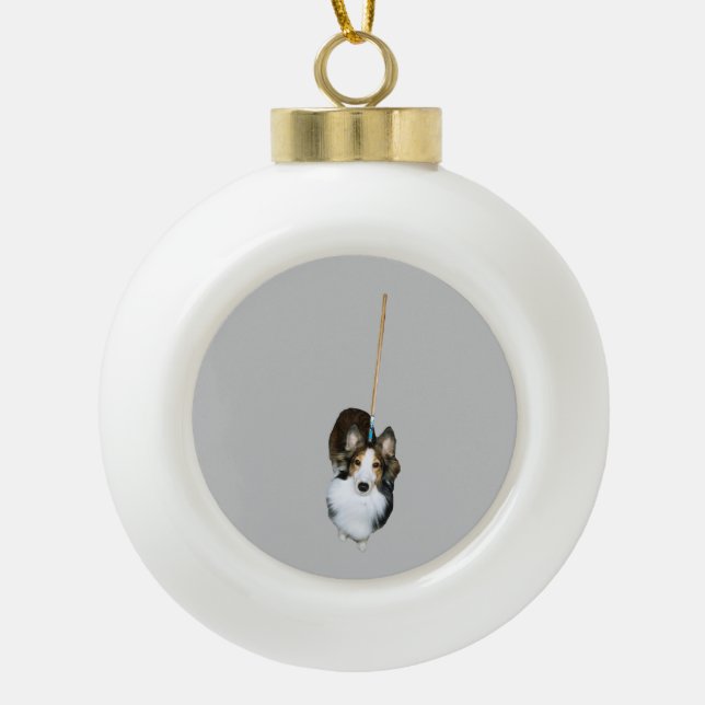 Mop Dog Ceramic Ball Christmas Ornament (Front)