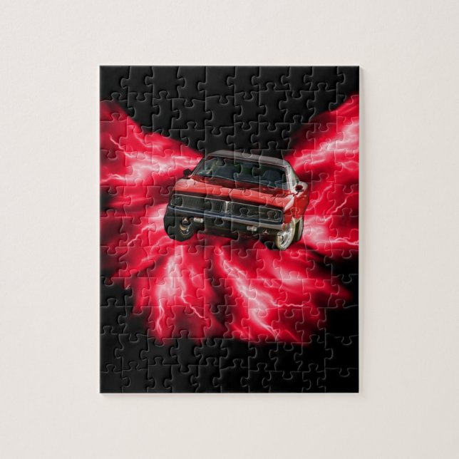 Mopar: '69 Charger on red lightning Jigsaw Puzzle (Vertical)