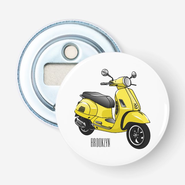 Moped motorcycle cartoon illustration bottle opener (Front)