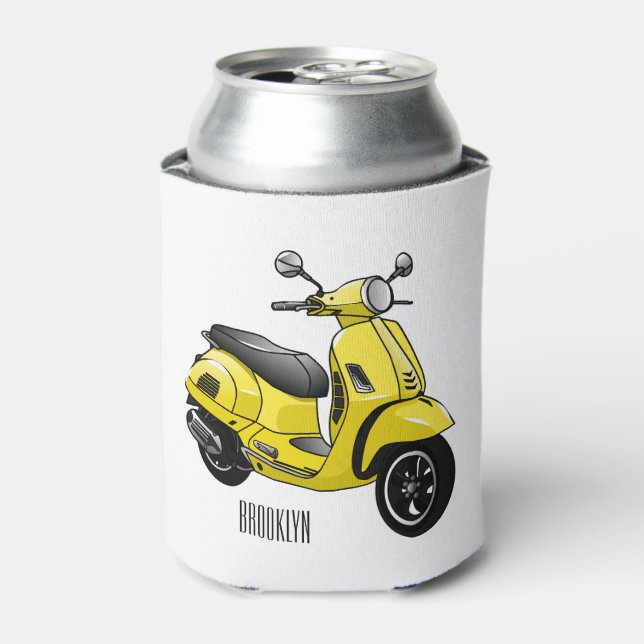 Moped motorcycle cartoon illustration can cooler (Can Front)