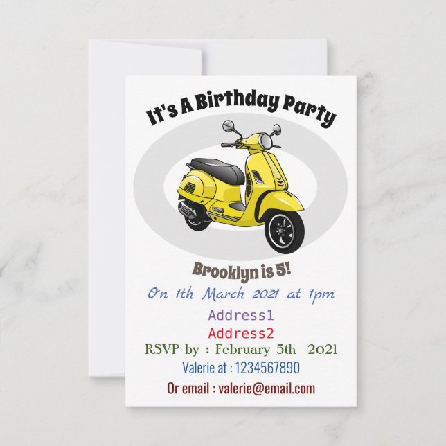 Moped motorcycle cartoon illustration invitation (Front)