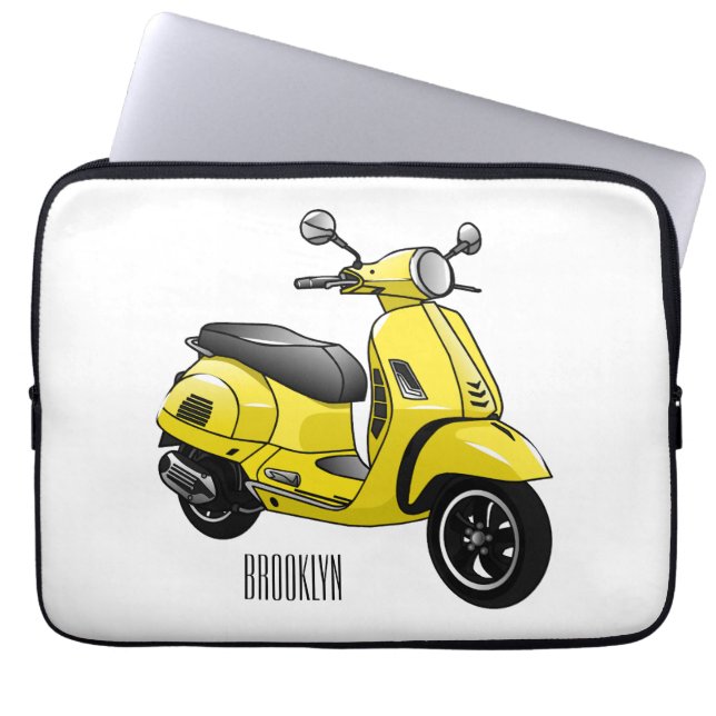 Moped motorcycle cartoon illustration laptop sleeve (Front)