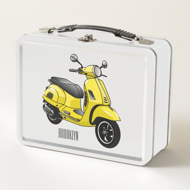 Moped motorcycle cartoon illustration metal lunch box (Front)