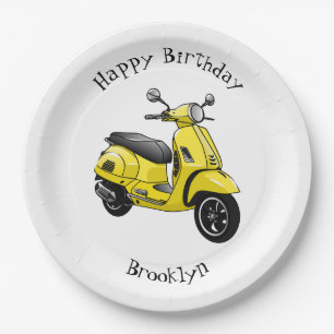 Moped motorcycle cartoon illustration paper plate