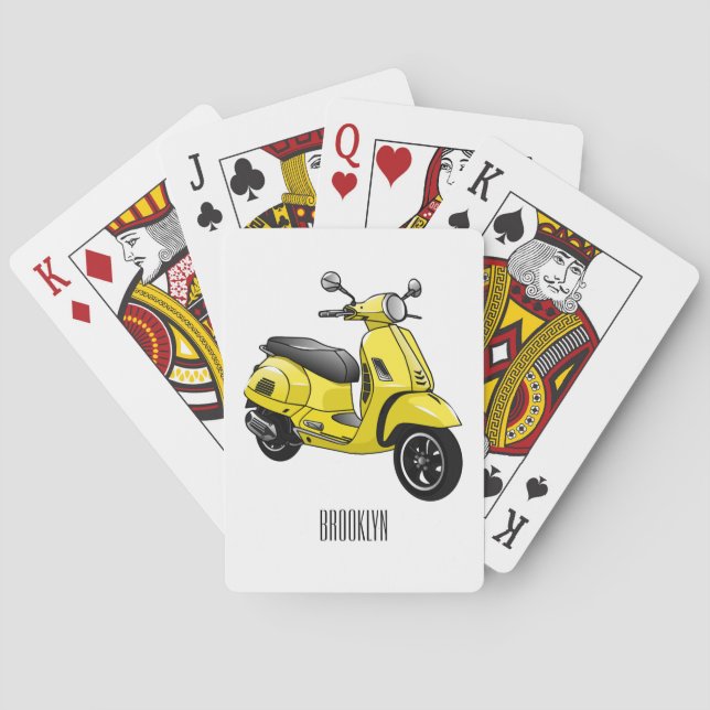 Moped motorcycle cartoon illustration playing cards (Back)