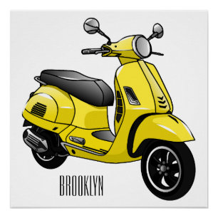 Moped motorcycle cartoon illustration poster