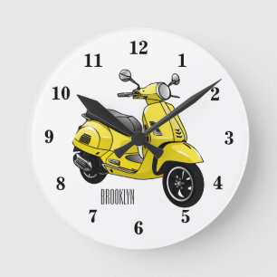 Moped motorcycle cartoon illustration round clock